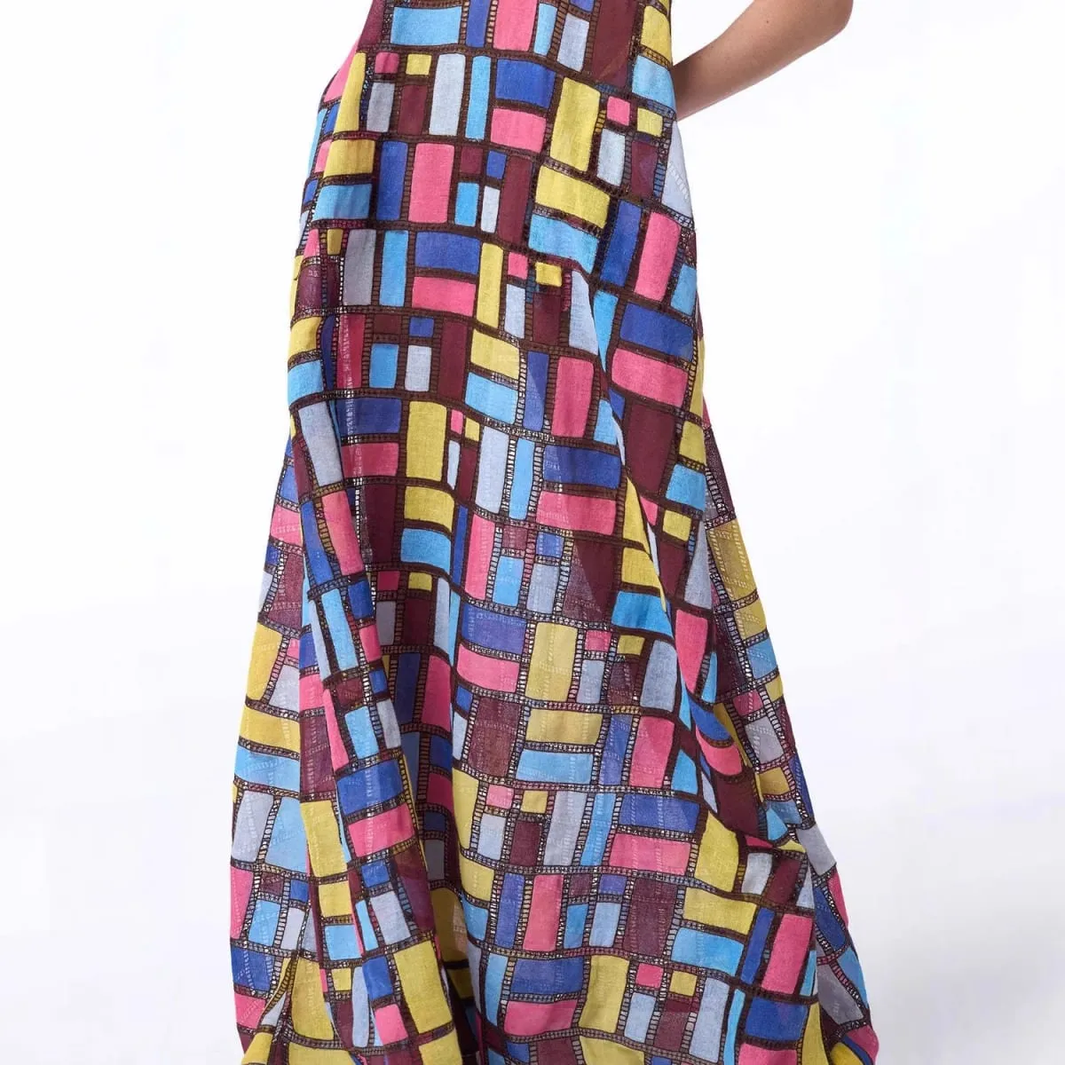 Colored Squares Sleeveless Long Dresses Women Fashion Sexy U-neck Pocket Loose Maxi Dress Summer Lady Vacation Commuting Vestido — image 5