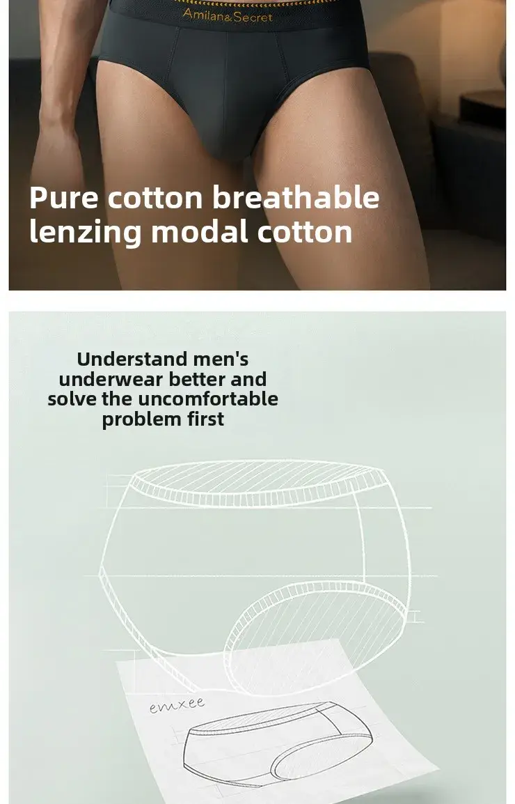 3Pcs Men's Modal Briefs Mid‑Waist U‑Pouch No‑Fly Solid Triangle Underpants Soft Breathable Athletic Daily Men Underwear — image 4