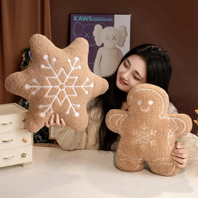 36CM Christmas Gingerbread Man Snowflake House Plush Pillow Toys Biscuit Peluche Stuffed Cookie Soft Doll Room Decoration Gifts — image 2