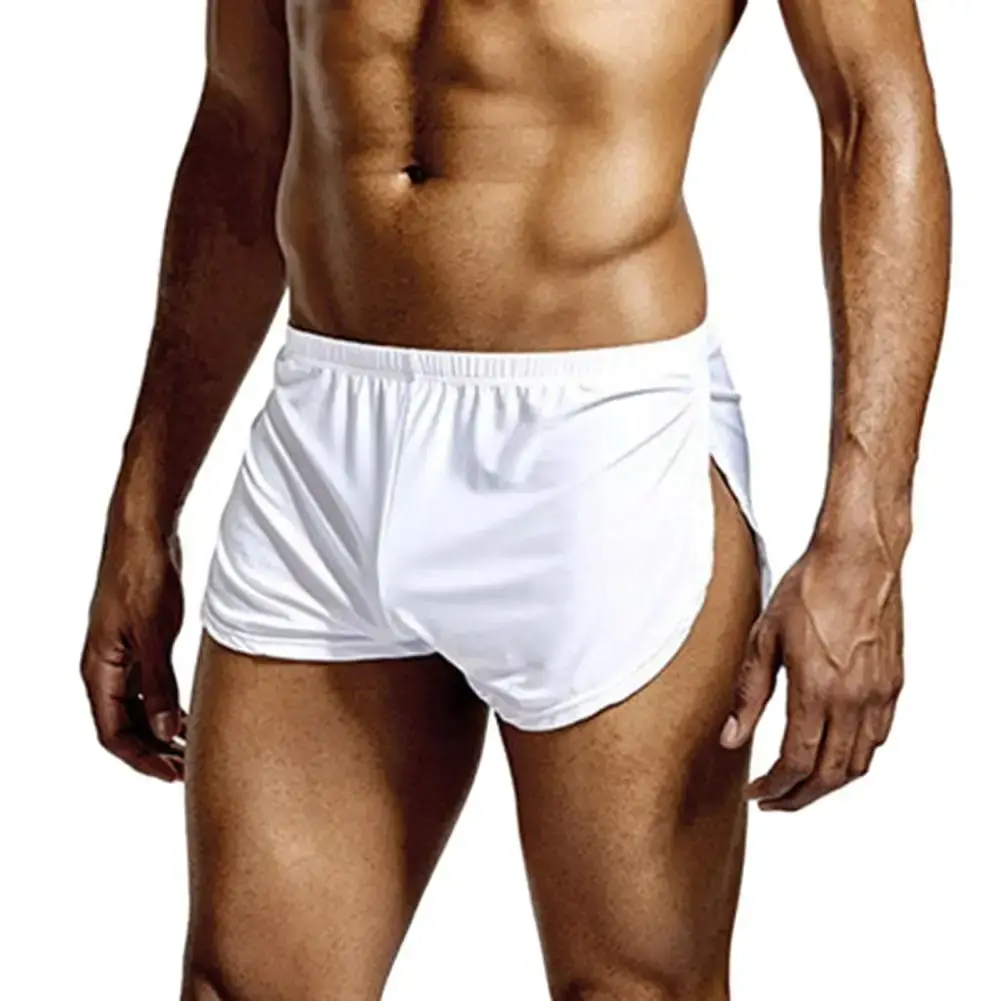 Men Solid Color Breathable Low-rise Shorts Panties Elastic Waist Side Split Ice Silk Lounge Shorts Underpants Sleepwear — image 5