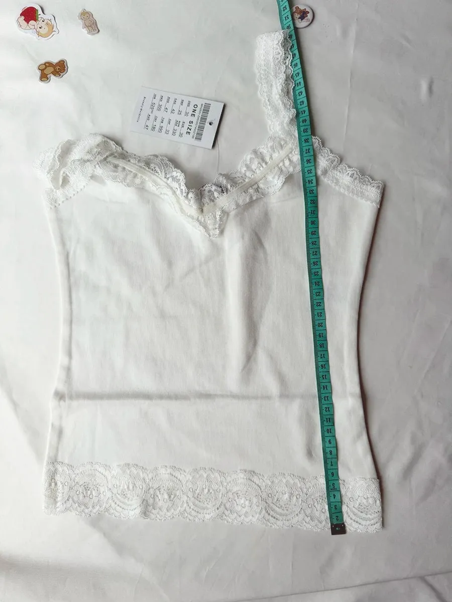 Sweet Lace Patchwork Slim Tank Tops Women Summer White Sexy Simple Cotton Soft Sleeveless Vests Female Vintage Chic Y2K Camisole — image 8