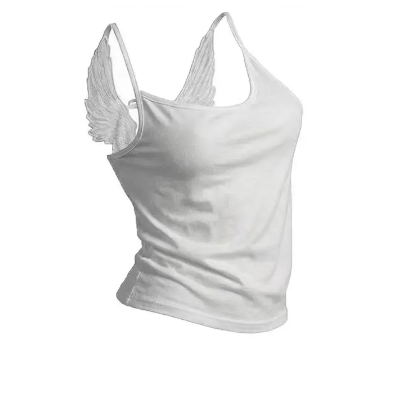 Angel Wings Vest 3D Embossed Wings Embroidery Spaghetti Strap Vest Y2K Women Gothic Fashion Summer Sexy Slim Backless Short Top — image 1