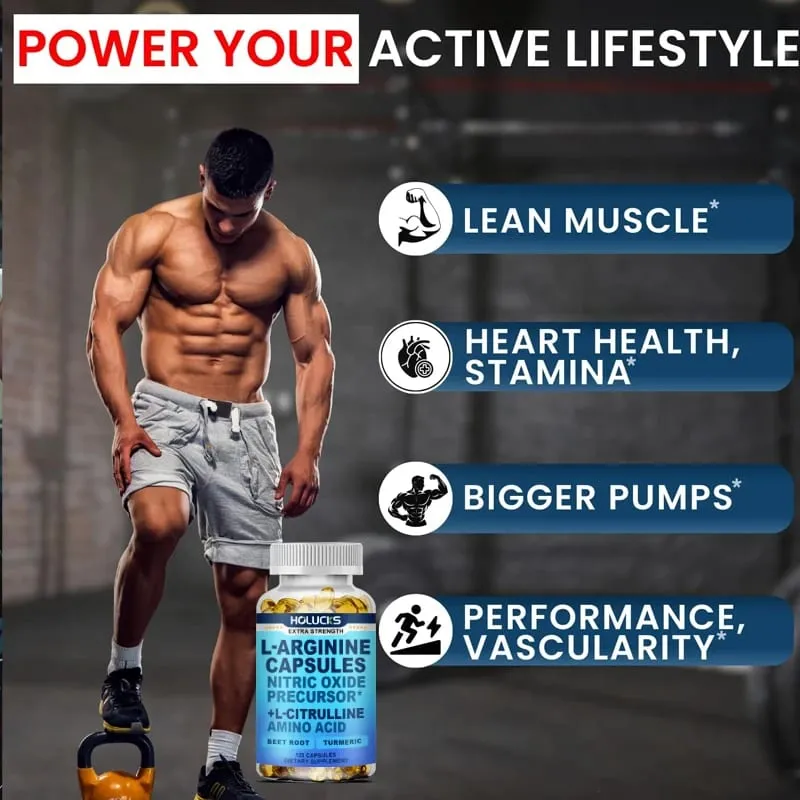 L Arginine Capsules with L-Citrulline Nitric Oxide Booster for Stamina Muscle Energy & Vascularity for Men's Extra Strength