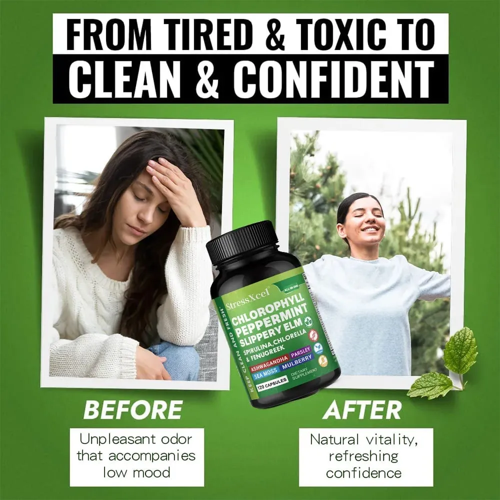 Chlorophyll Capsules with Peppermint - Supports Internal Cleanse Gut Health pH Balance Natural Freshness & Daily Wellness