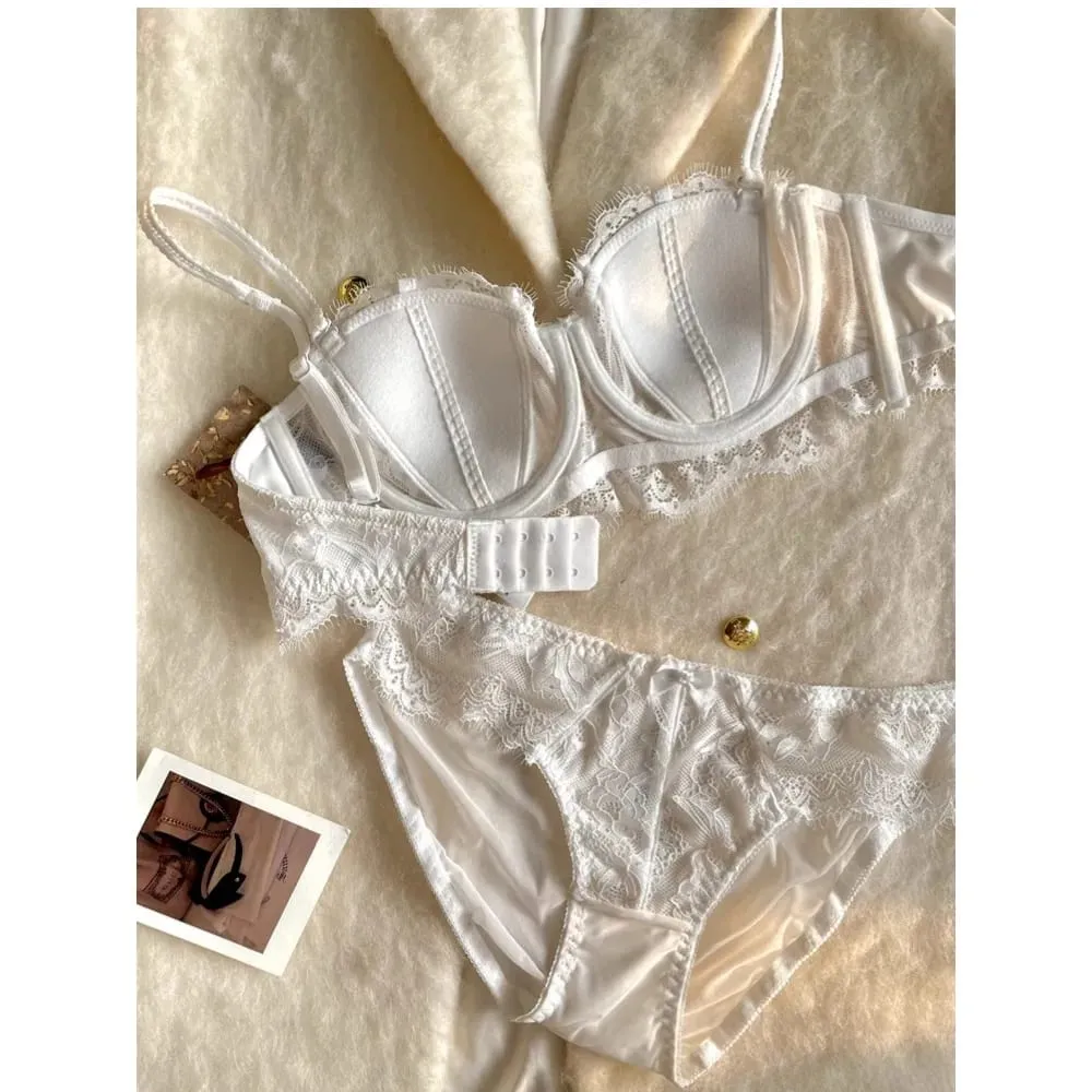 French Half Cup Rabbit Ear Bra Set Hot Sale Strapless Non‑Slip Minimizer Side Support Anti‑Sag 32‑38 Women Lingerie — image 6