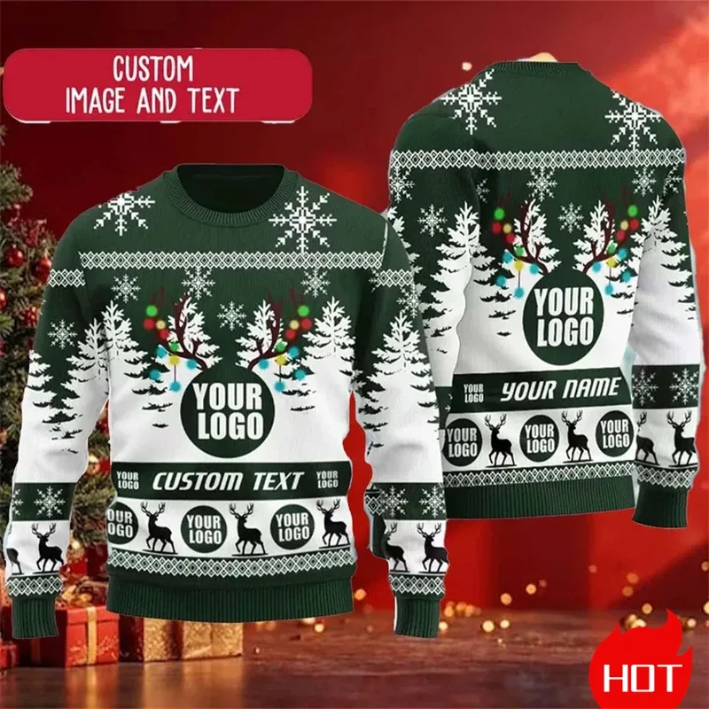 Custom Logo 3D Printed Sweatshirt Menwomen Ugly Christmas Sweater Diy Personalized Design Custom Image Pullovers Unisex Tops — image 8