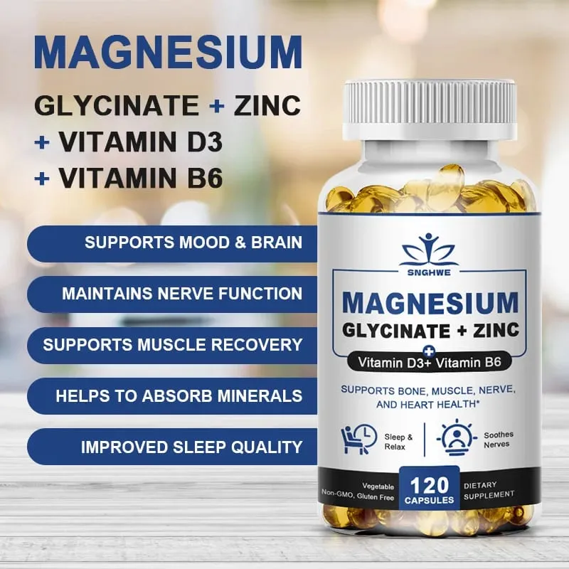 Magnesium & zinkkapslar för muskelled benenzym & hjärthälsa Vila & avkoppling Magnesiumglycinattillskott — image 4