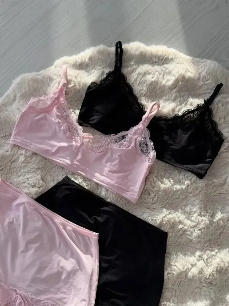 Solid Lace Thin Underwear Sets Women Slim Lift Comfortable Minimalist Without Steel Ring Bra Suit Sweet Y2K Sport Bras and Panty — image 2