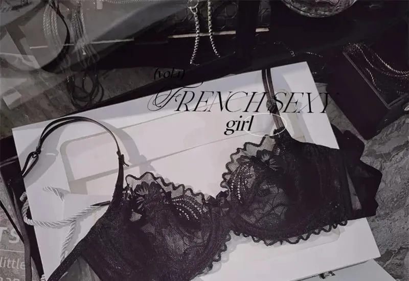 Minimal French Thin Perspective Lace Lingerie Set Underwire Beauty Back Large Bust Minimizer Side Shaping Anti Sagging Bra Set — image 10
