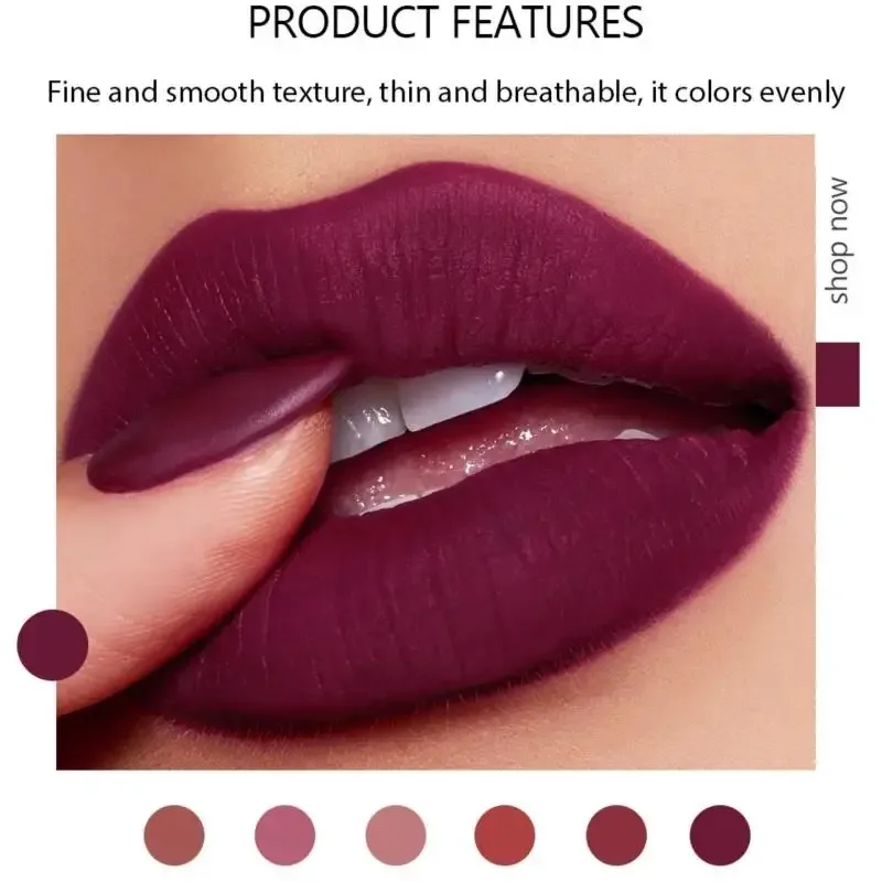 Fugtgivende mat læbestift 6 nuancer Langvarig Ikke-overførsel Nude Lip Gloss HANDAIYAN Kosmetik til damer — image 2