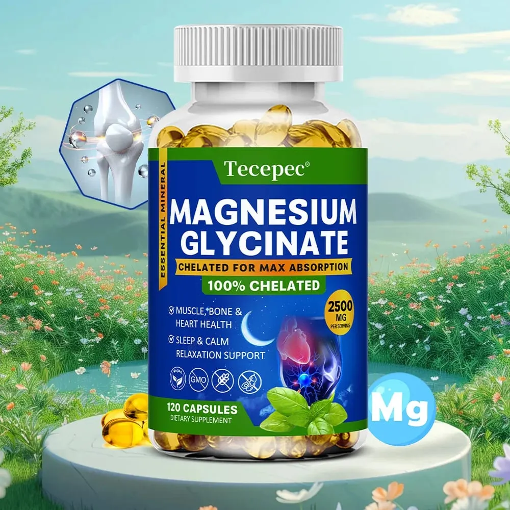 Magnesium Glycinate Capsules 2500mg - Dietary Supplement for Muscle Nerve Bone and Heart Support - Gluten Free Non-GMO — image 1