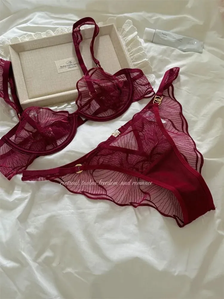 Sexy French Flower Embroidery Lace Bra Set Pure Desire Ultra Thin Push Up Wirefree Comfort Romantic Niche Bralette S-XL MOYISU — image 4