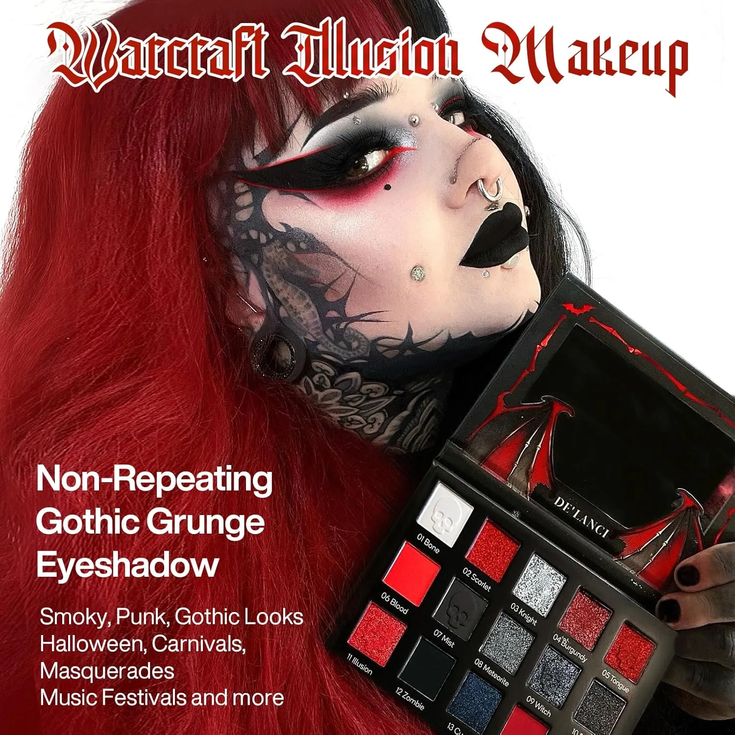 15 Colors Eyeshadow Palette Matte Shimmer Glitter Red Black Goth Eye Shadow Pallet for Halloween Lasting Eye Makeup