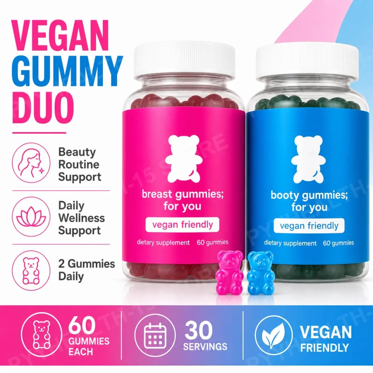 Top&Peach Support Combo Pack Multivitamin Gummies for Women Includes Herbal Extracts & Essential Vitamins Gluten Free 60 Count — image 2
