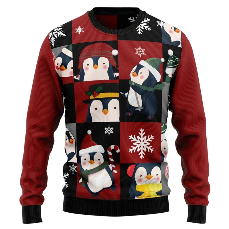 Funny Penguin Graphic Ugly Christmas Sweater For Men Fashion Autumn Holiday Wear 3D Printed Sweatshirts Loose Breathable Tops — image 3