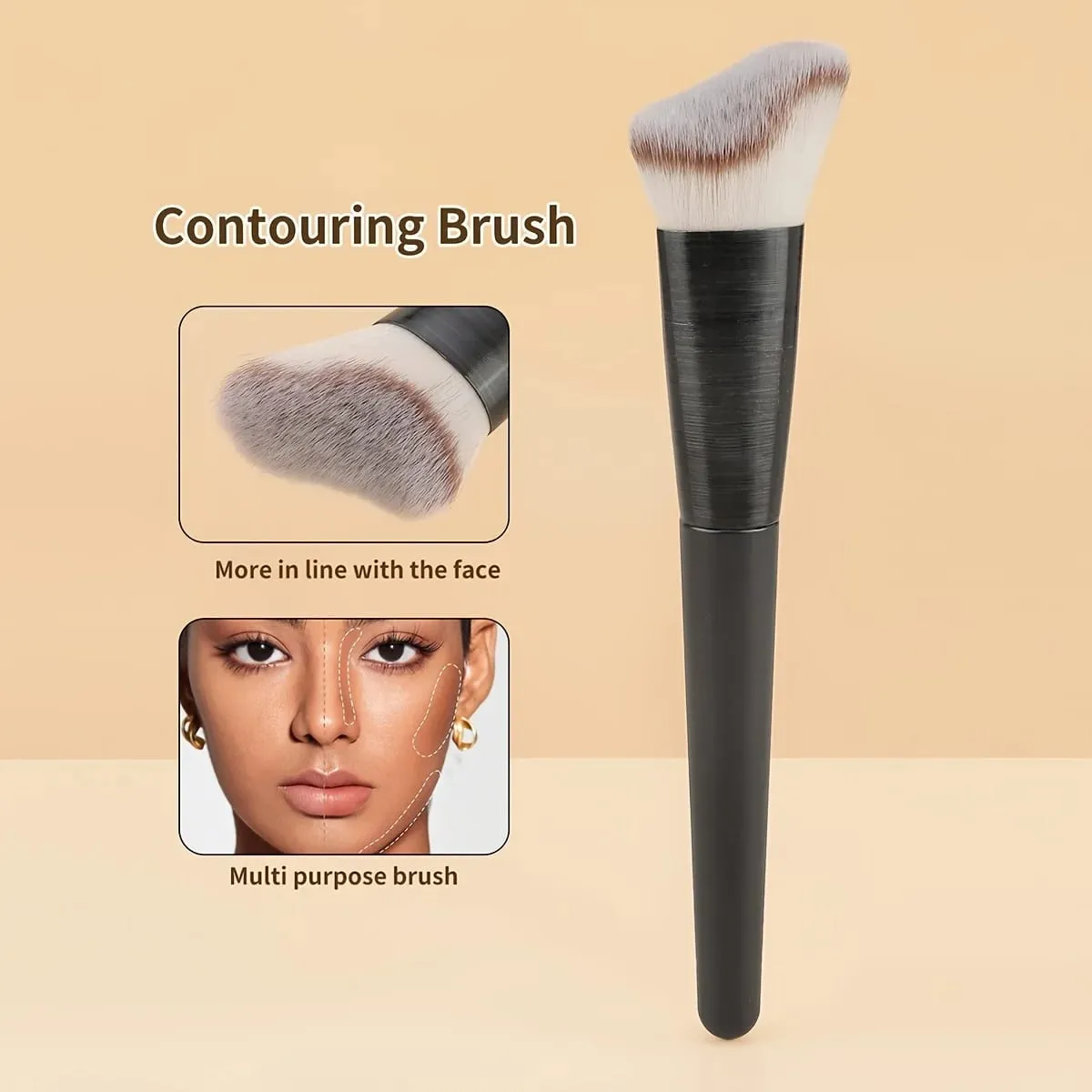 1 Makeup Brush Set Including an Angled Round-Tip and Flat-Tip Foundation Brush with Soft Bristles Comes with a Case — image 1