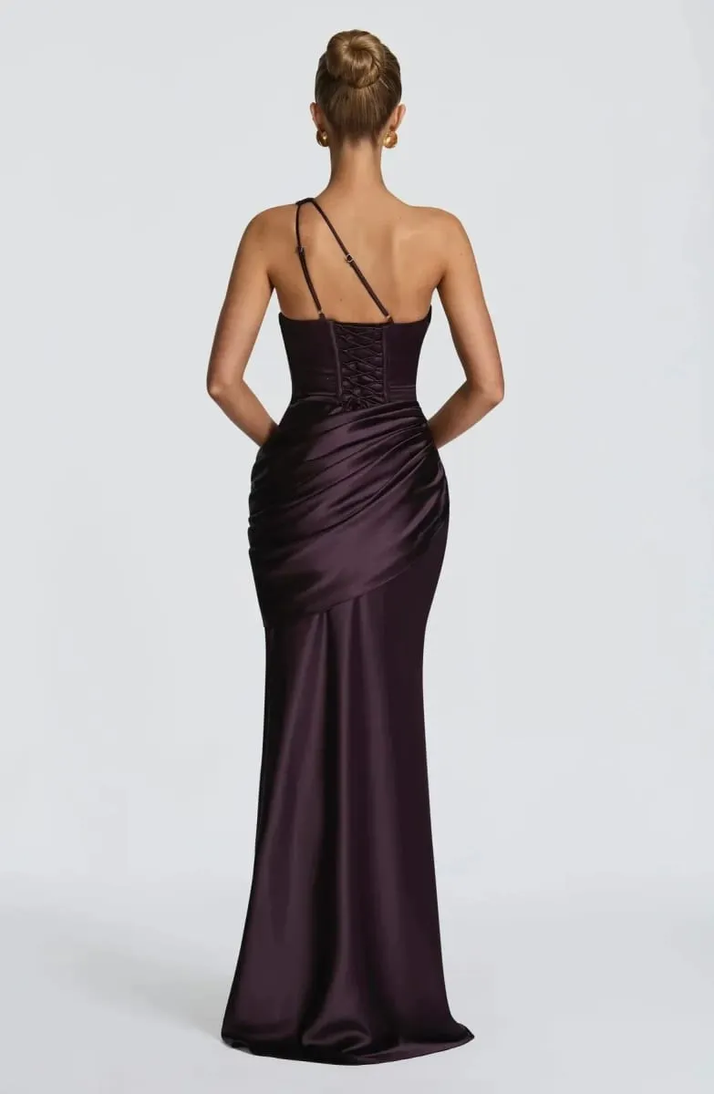 Elegant Women Satin One Shoulder Maxi Dress Chic Green Ruched Mermaid Slim Fit Flowy Vestidos 2026 Lady Summer Evening Vestidos