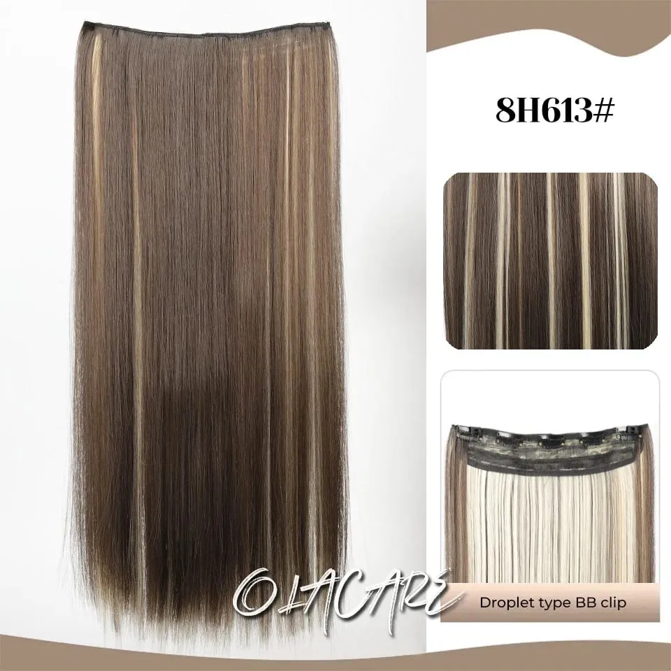 Synthetic Wig 5 Clip One Piece Invisible Hair Extensions Long Straight 24Inch Heat Resistant Hairpiece for Women