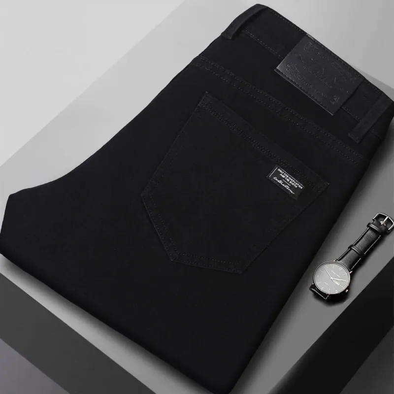 Men's Slim Jeans Korean Fashion Elastic Straight Casual Denim Pants Comfortable Work Male Spring Autumn Trousers Black Gray