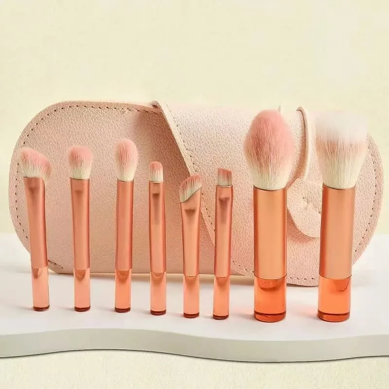 10pcs Pink Makeup Brush Set for Beginners Mini Portable Foundation Eyeshadow Brushes with Crystal Handle Includes Brush Pouch — image 19