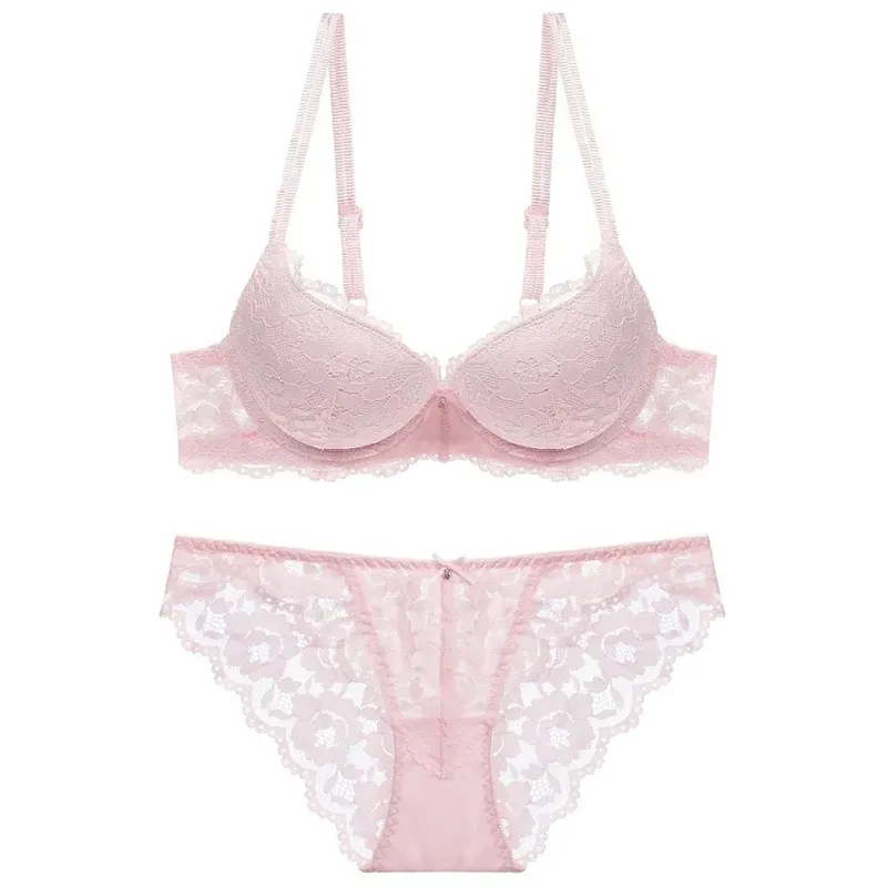 Fashion Mesh Lace Flower Bra Bowknot Low Waist Push Up Bra Women Non Slip Lingerie Bra Panties Set Girl — image 2