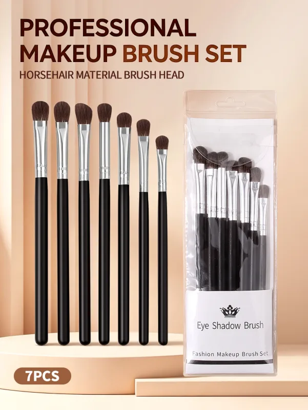 7Pcs Professional Eye Shadow Brush Set Horse Hair Eyeshadow Makeup Brushes Kit For Eye Blending Shading Cosmetic Makeup Tools — image 2