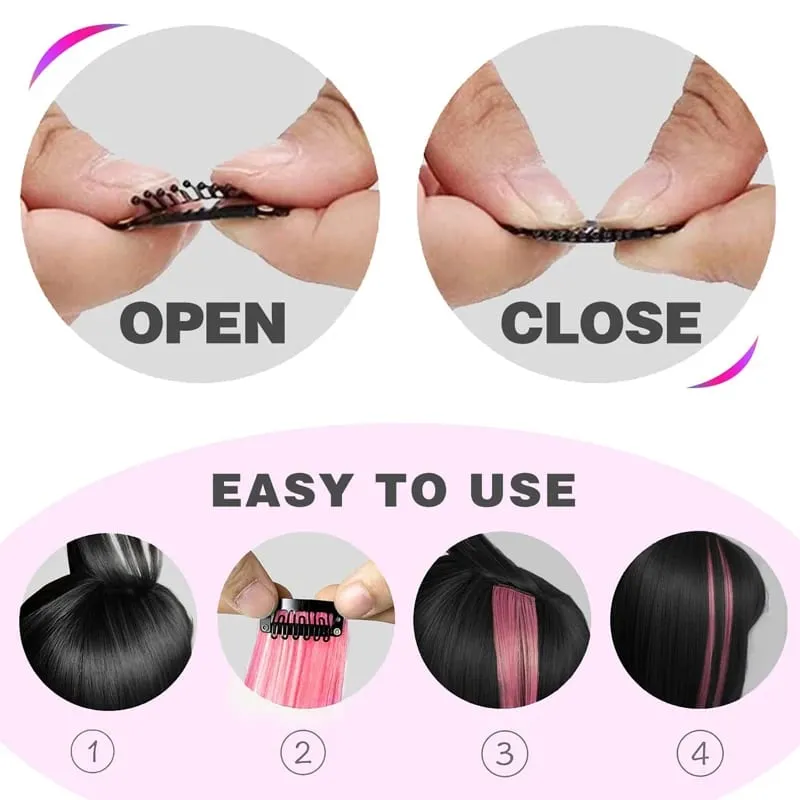10Pcs Pink Clip in Hair Extensions Party Highlights Wig Synthetic Colored Straight Hairpiece for Girls Kids Christmas Party Use — image 6