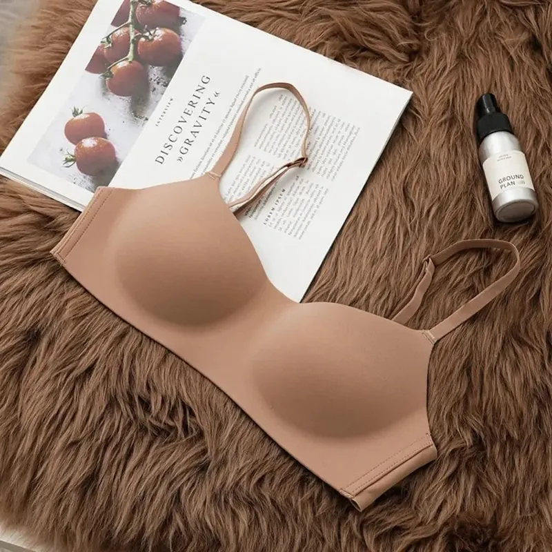 Soft Comfort Wireless Bra Thin Cup Elastic Material Push Up Bra Elastic Gathered Design Seamless Bra Lingerie Beauty — image 9