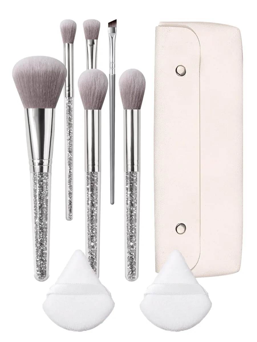 9Pcs Glitter Handle Makeup Brushes Set with Triangle Powder Puff Portable Storage Bag Foundation Blush Eyeshadow Blending Tools — image 5