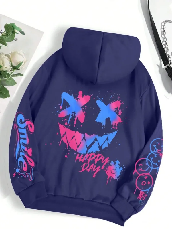New Autumn Men's Personalized Smiling Face Print Comfortable Breathable Hooded Sweatshirt Outdoor Street Fashion Hooded Sweatshi — image 10