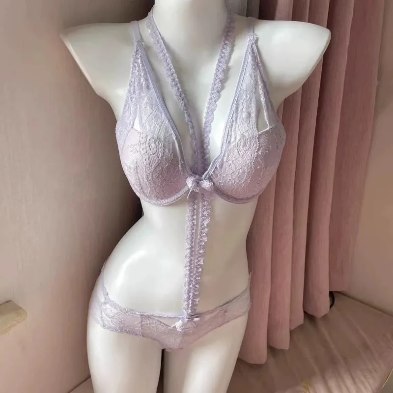 Soutien-gorge Démontable Style Français - Dentelle en Forme de Cœur Soutien Acier Réglable Bonnet Coton Ensemble Lingerie Femme