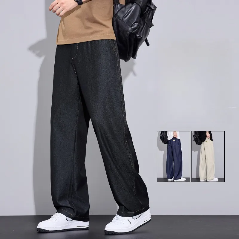 Men's Summer Lyocell Thin Wide Leg Jeans Ice Silk Cool Breathable Elastic Waist Casual Streetwear Denim Pants Daily Wear for Men — image 4