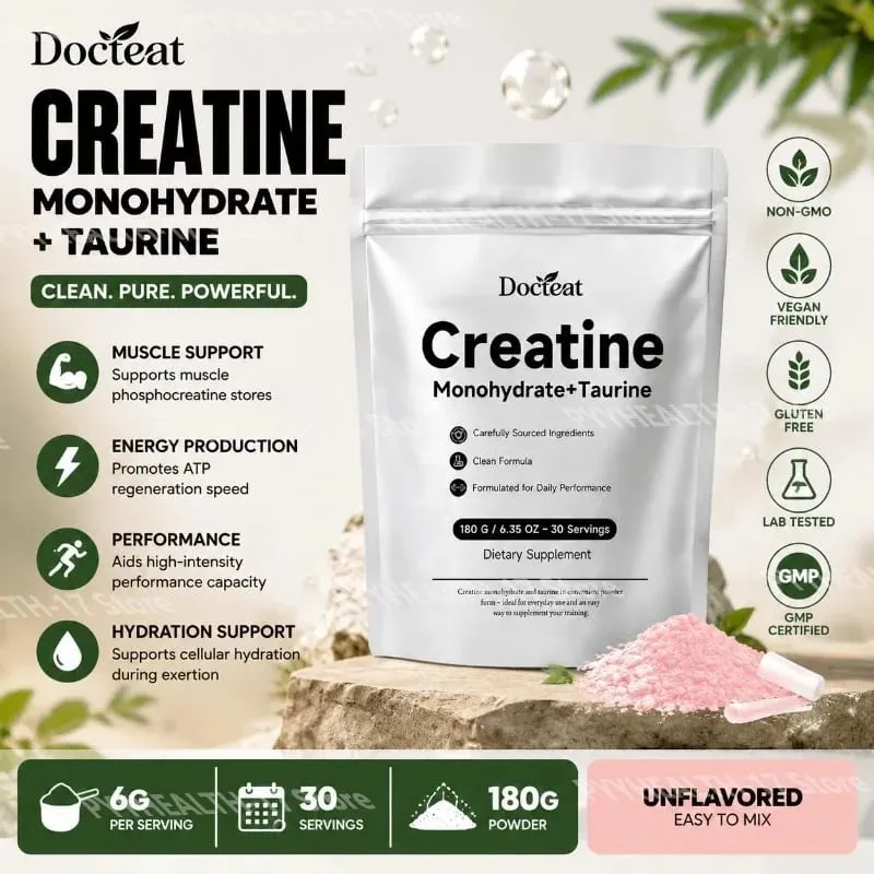 Docteat Creatine Monohydrate+Taurine Powder for ATP Regeneration Speed and Phosphocreatine Store Support 30 Servings 180 G — image 1
