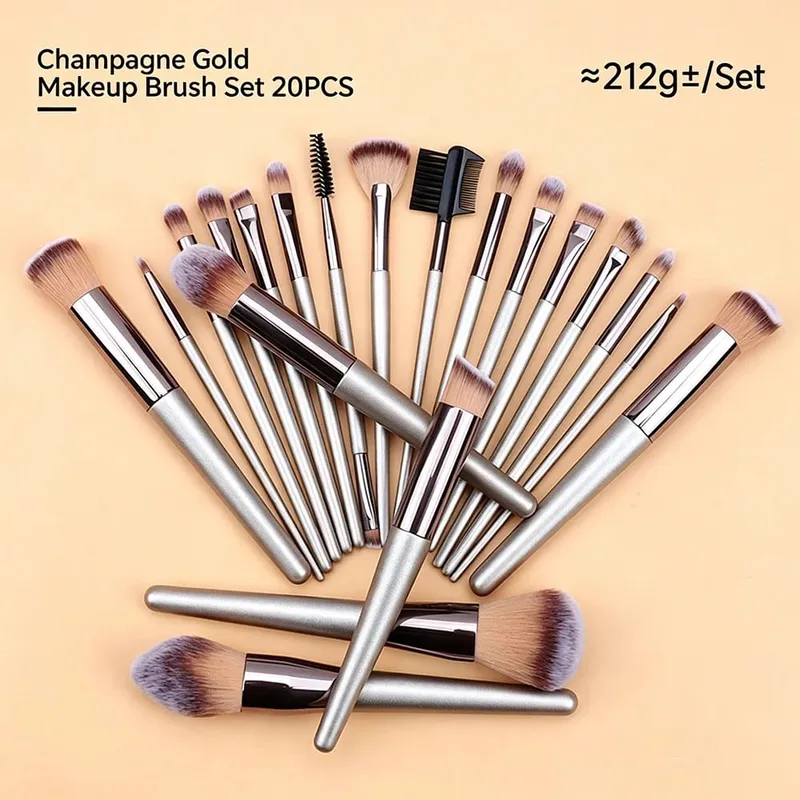 4/10/14/20PCS Champagne Gold Makeup Brush Set Foundation Powder Eyeshadow Blush Eyebrow Lip Brushes — image 9