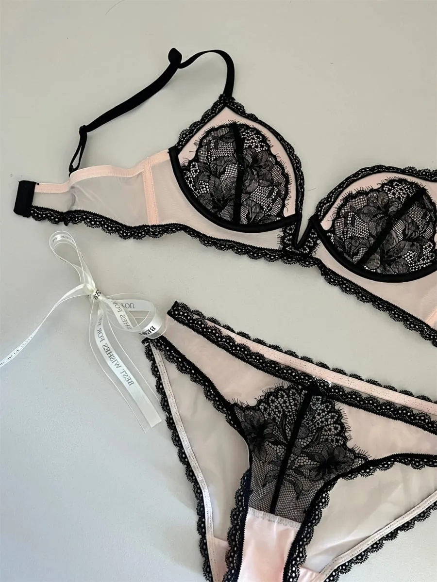 Niche sexy deep v bra gathering anti-sagging cover vice breast corner underwear sets sexy embroidery lace underwire lingerie — image 4