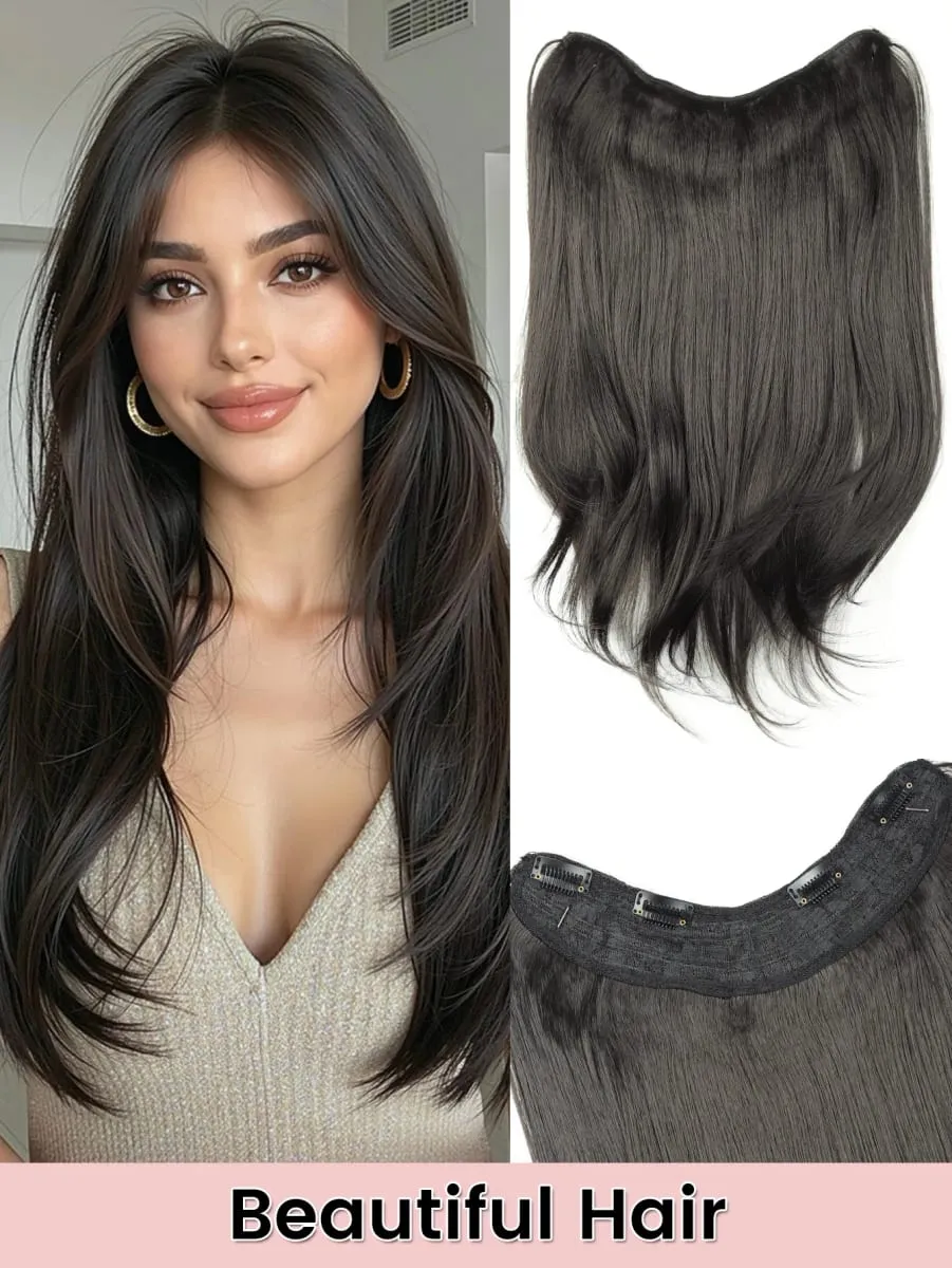 Synthetic V-Shaped Long Curly Wavy Hair Extension Synthetic Wig Layered Hair Extension Hair Pad Fluffy Top Increase Hair Volume — image 8