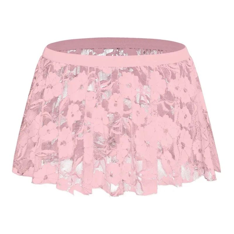 Men Solid Lace Skirt Mesh See Through For Lingerie Low For Rise Pleated Skirts See Through Bodycon Bottom For Party Evening — image 2