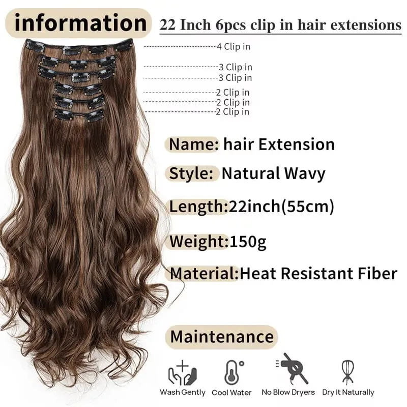 22Inch Synthetic 6pcs/set Long Curly Hair Extension Thick Soft Hairpiece for Short Hairline Coverage for Women Daily Use — image 4