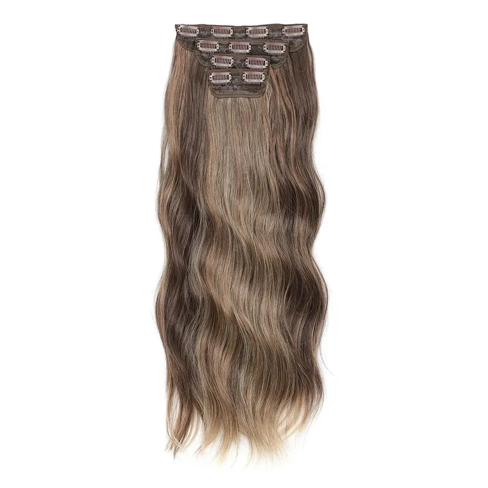 4Pcs/Set 11 Clips 22 Inches 220g Beach Waves Clip in Hair Extensions Sandy Blonde Champagne Heat Resistant Synthetic Hairpiece — image 27
