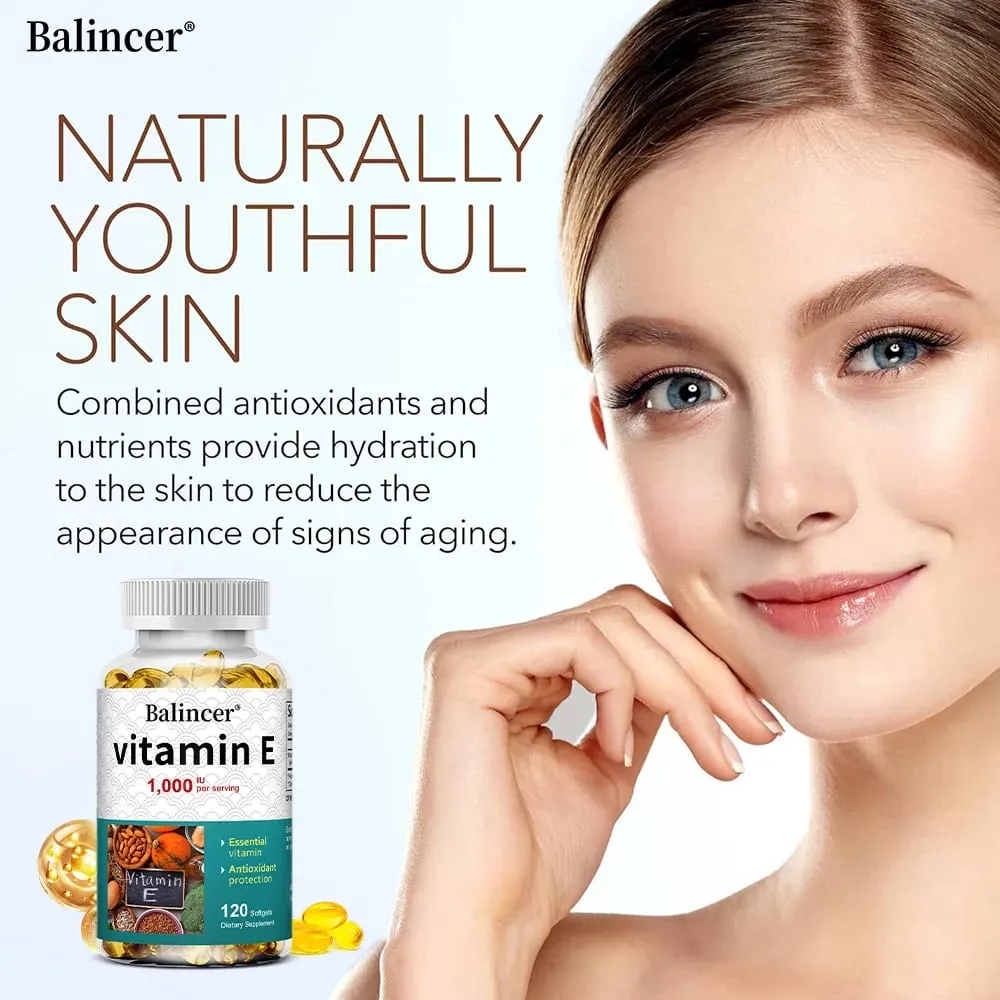 Natural Vitamin E Capsules Antioxidant Supplement Support Skin Hair Nail Heart Brain Cardiovascular & Immune System Wellness — image 4