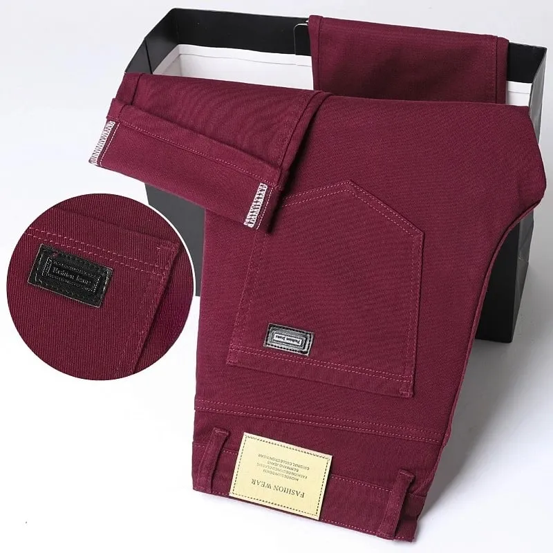 Wine Red Jeans Men Fashion Casual Classic Style Business Straight Slim Fit Trousers Male Advanced Pants 6 Colors Plus Size 28-44 — image 2