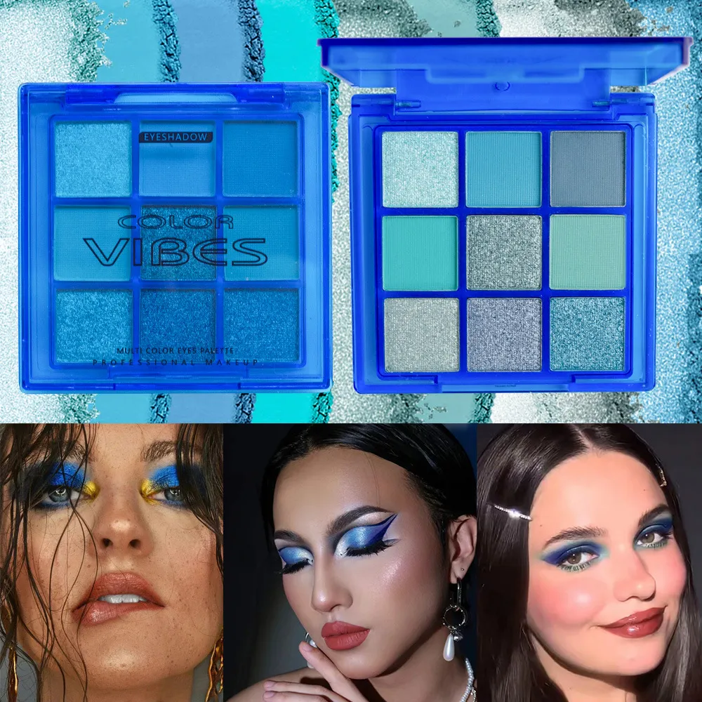 9‑Color Cool Blue Eyeshadow Palette Matte Shimmer Teal Glitter Eye Makeup Palette High Pigment for Party Stage Cosplay — image 2