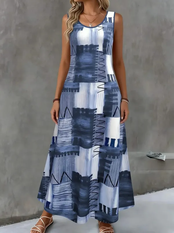Women's Summer Dress Simple Grid Pattern Design Fashion Round Neck Woman Clothes Casual Cool Sexy Sleeveless Dresses for Woman — image 3