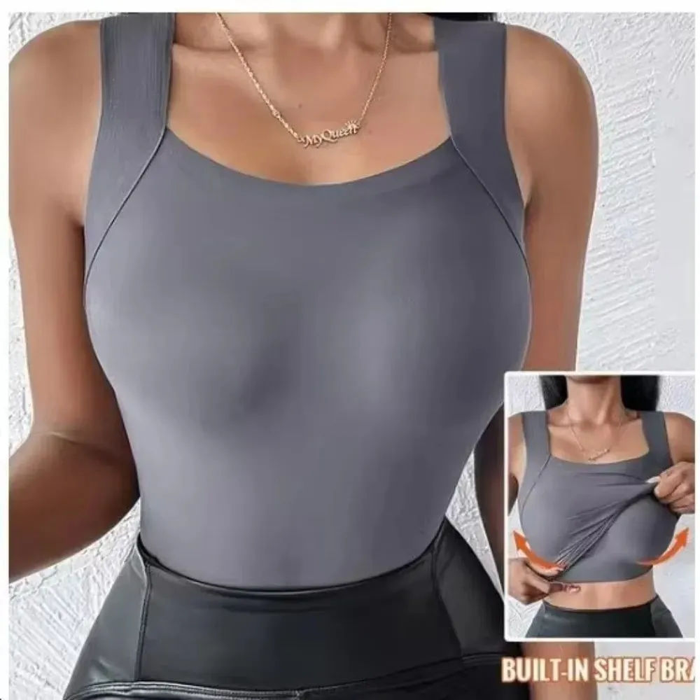 Sexy Design Sleeveless Tank Tops Seamless Knitting Summer Lightweight Crop Camisole Tops Female Bra Style With Chest Pads — image 2