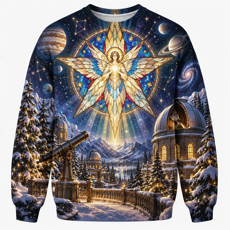 Christmas Fantasy Sweatshirt Train Castle Carousel Angel Polar Bear Crewneck Xmas Pullover Holiday Party Streetwear Gift Top — image 9