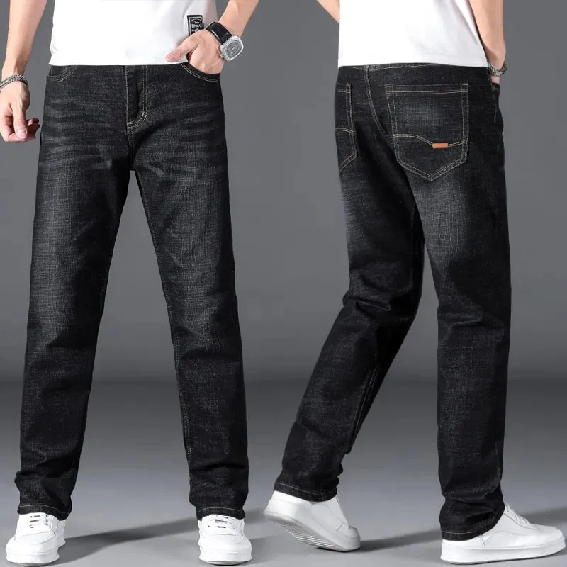 Grande taille 42 44 46 48 50 classique hommes jean ample droit noir bleu jean Stretch affaires pantalon décontracté homme marque pantalon — image 2