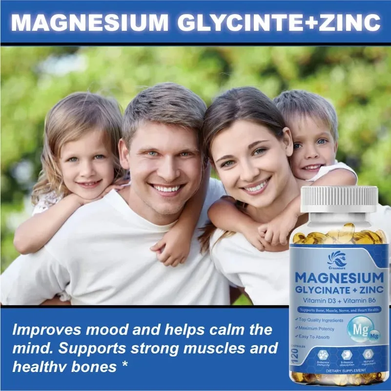 Magnesium Glycinate & Zinc 500mg Mineral Supplement for Supports Muscle Joint and Health Maximum Absorption