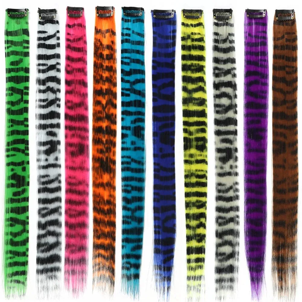 Synthetic Hair Extension18" Long Straight Women High Temperature Clip in Hair Extension Hairpiece Feather Wig Blue Rose Colorful — image 6
