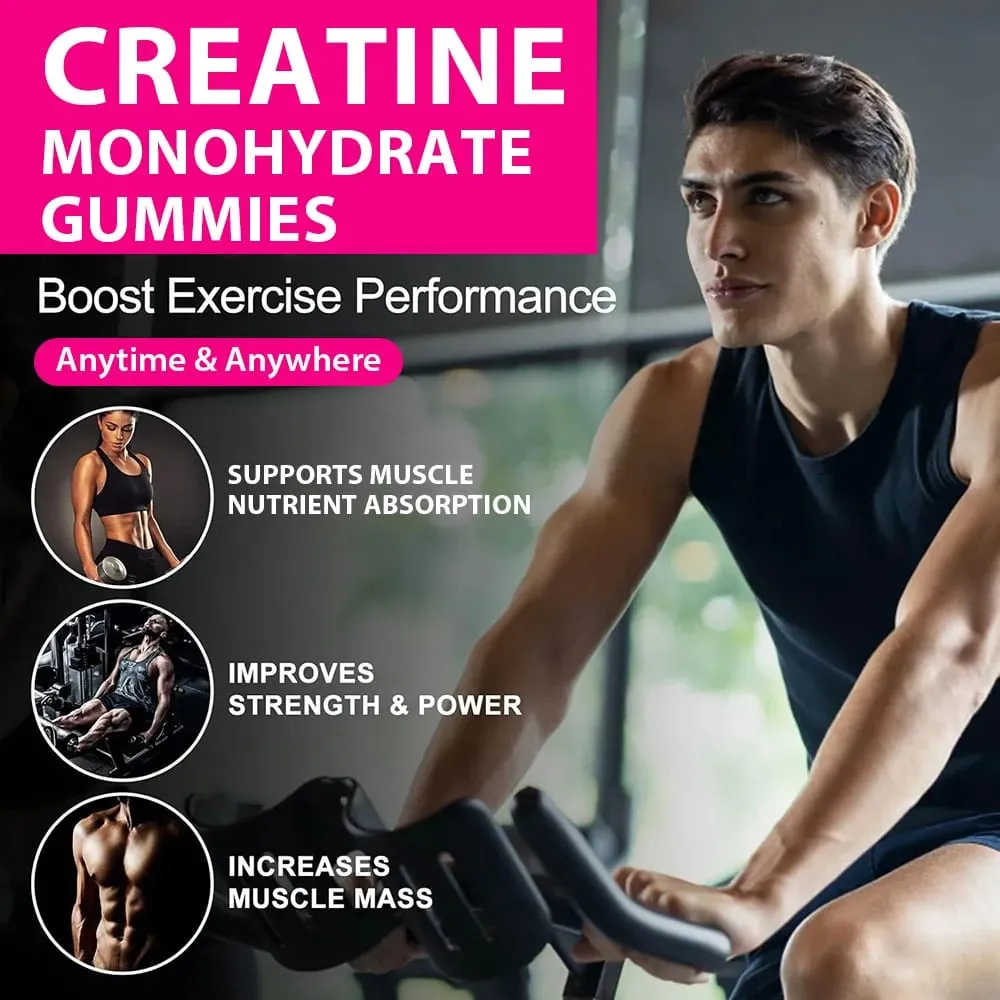 Creatine Monohydrate Gummies - 8000 Mg Pre/post Workout Fitness Strength Muscle Building Provide Energy Supplements