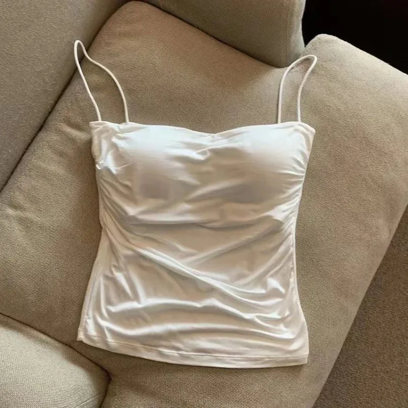 Sexy Short Top With Thin Straps Plain White Tank Top Korean Style Women's Sleeveless Top Tank Underwear Fitted Camisole — image 10